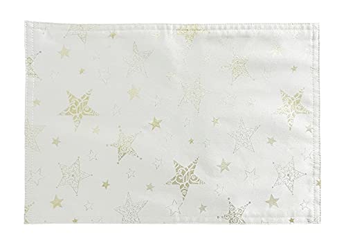 Fennco Styles Holiday Embroidered Metallic Star Table Runner 16" W x 54" W - Ivory Woven Table Cover for Home Décor, Banquet, Family Gathering, Christmas, Special Occasion