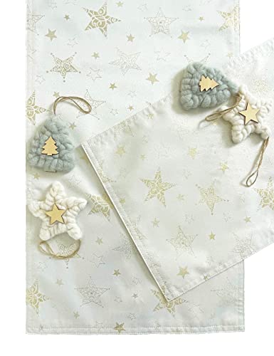 Fennco Styles Holiday Embroidered Metallic Star Table Runner 16" W x 54" W - Ivory Woven Table Cover for Home Décor, Banquet, Family Gathering, Christmas, Special Occasion