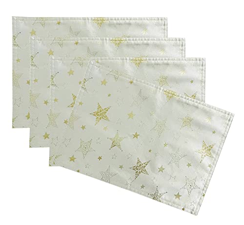 Fennco Styles Holiday Embroidered Metallic Star Table Runner 16" W x 54" W - Ivory Woven Table Cover for Home Décor, Banquet, Family Gathering, Christmas, Special Occasion