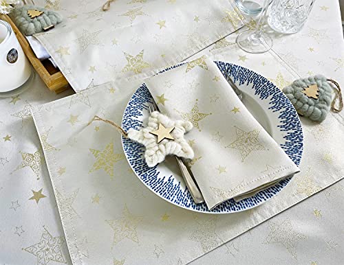 Fennco Styles Holiday Embroidered Metallic Star Table Runner 16" W x 54" W - Ivory Woven Table Cover for Home Décor, Banquet, Family Gathering, Christmas, Special Occasion