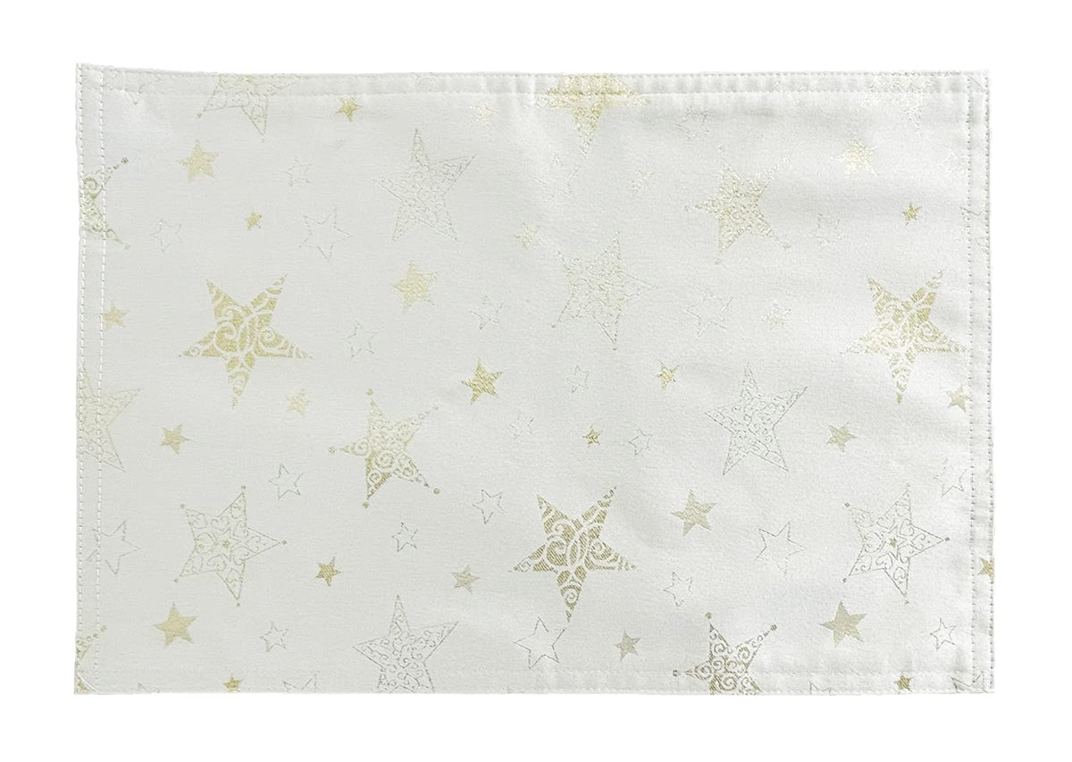 Fennco Styles Holiday Embroidered Metallic Star Table Runner 16" W x 54" W - Ivory Woven Table Cover for Home Décor, Banquet, Family Gathering, Christmas, Special Occasion