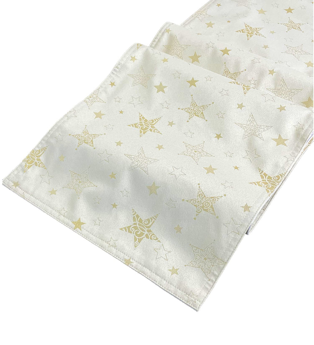 Fennco Styles Holiday Embroidered Metallic Star Table Runner 16" W x 54" W - Ivory Woven Table Cover for Home Décor, Banquet, Family Gathering, Christmas, Special Occasion