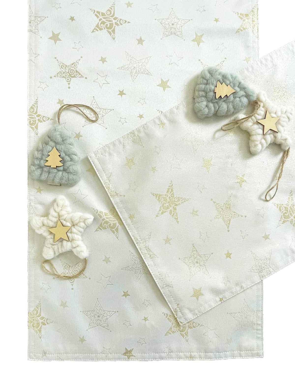 Fennco Styles Holiday Embroidered Metallic Star Table Runner 16" W x 54" W - Ivory Woven Table Cover for Home Décor, Banquet, Family Gathering, Christmas, Special Occasion