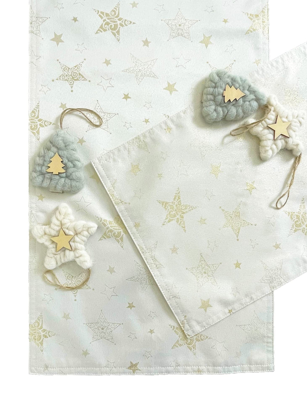 Fennco Styles Holiday Embroidered Metallic Star Table Runner 16" W x 54" W - Ivory Woven Table Cover for Home Décor, Banquet, Family Gathering, Christmas, Special Occasion