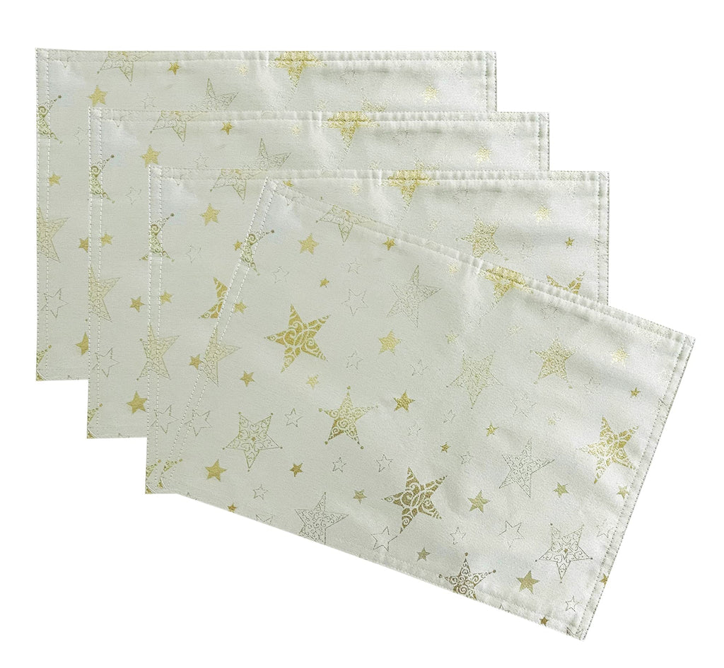 Fennco Styles Holiday Embroidered Metallic Star Table Runner 16" W x 54" W - Ivory Woven Table Cover for Home Décor, Banquet, Family Gathering, Christmas, Special Occasion