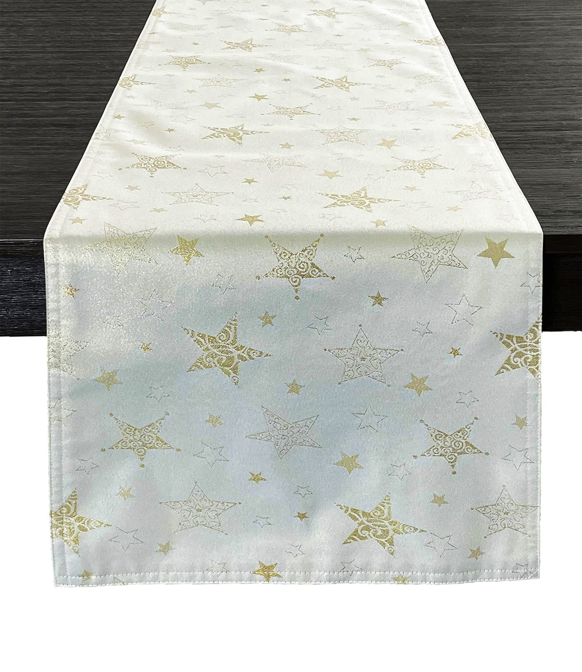 Fennco Styles Holiday Embroidered Metallic Star Table Runner 16" W x 54" W - Ivory Woven Table Cover for Home Décor, Banquet, Family Gathering, Christmas, Special Occasion